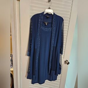 Elegant Blue Dress with Sheer Overlay